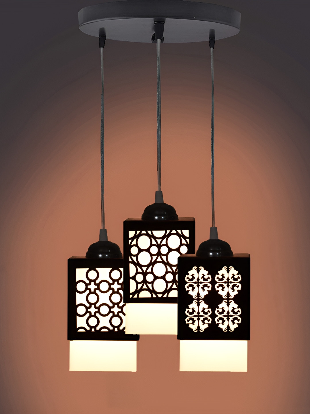 

Gojeeva Black & White 3 Pieces Textured Wood Square Shaped Wall Lamps
