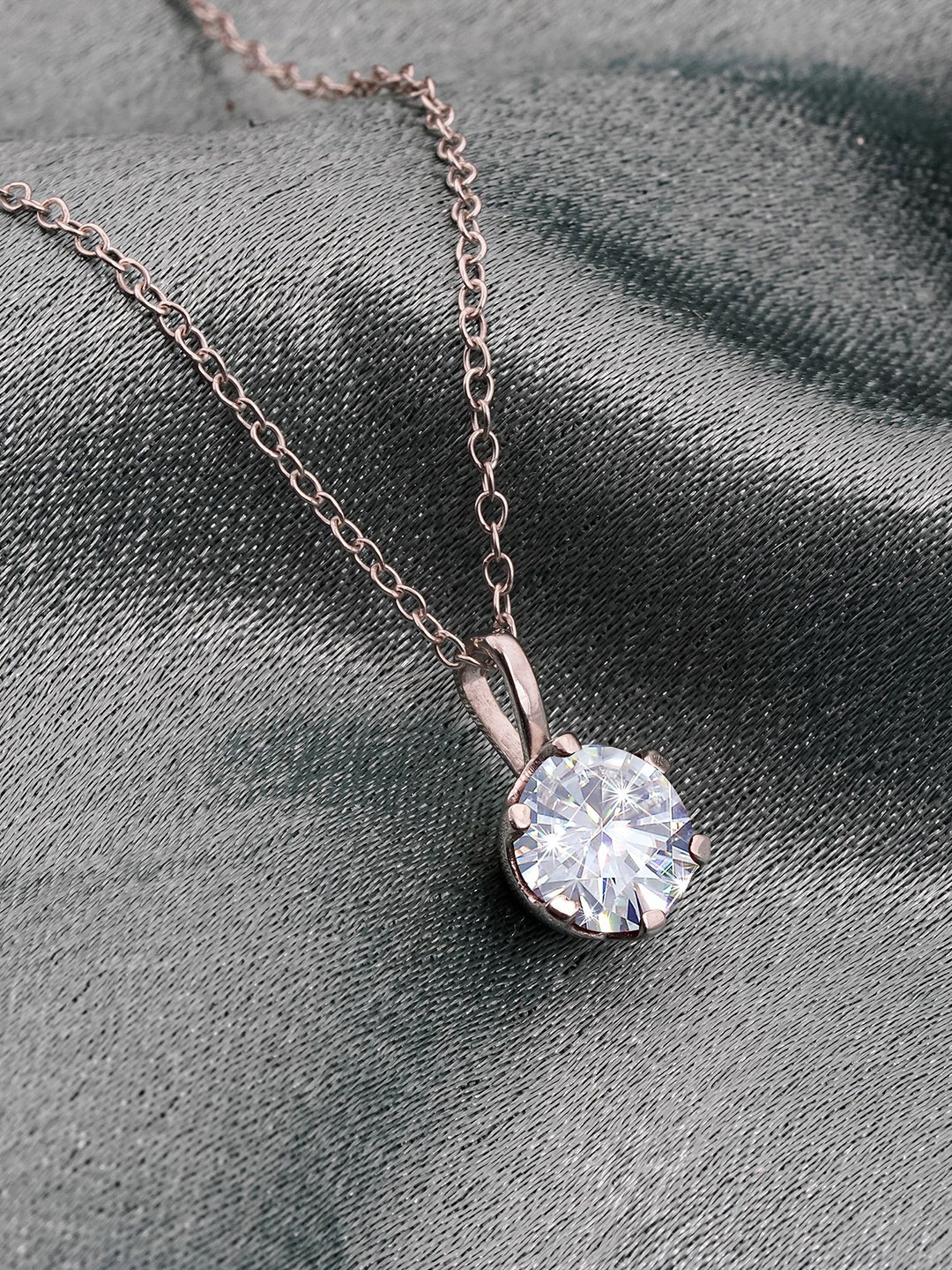 

Zalkari Rhodium-Plated 925 Sterling Silver Round Cubic Zirconia Solitaire Pendant