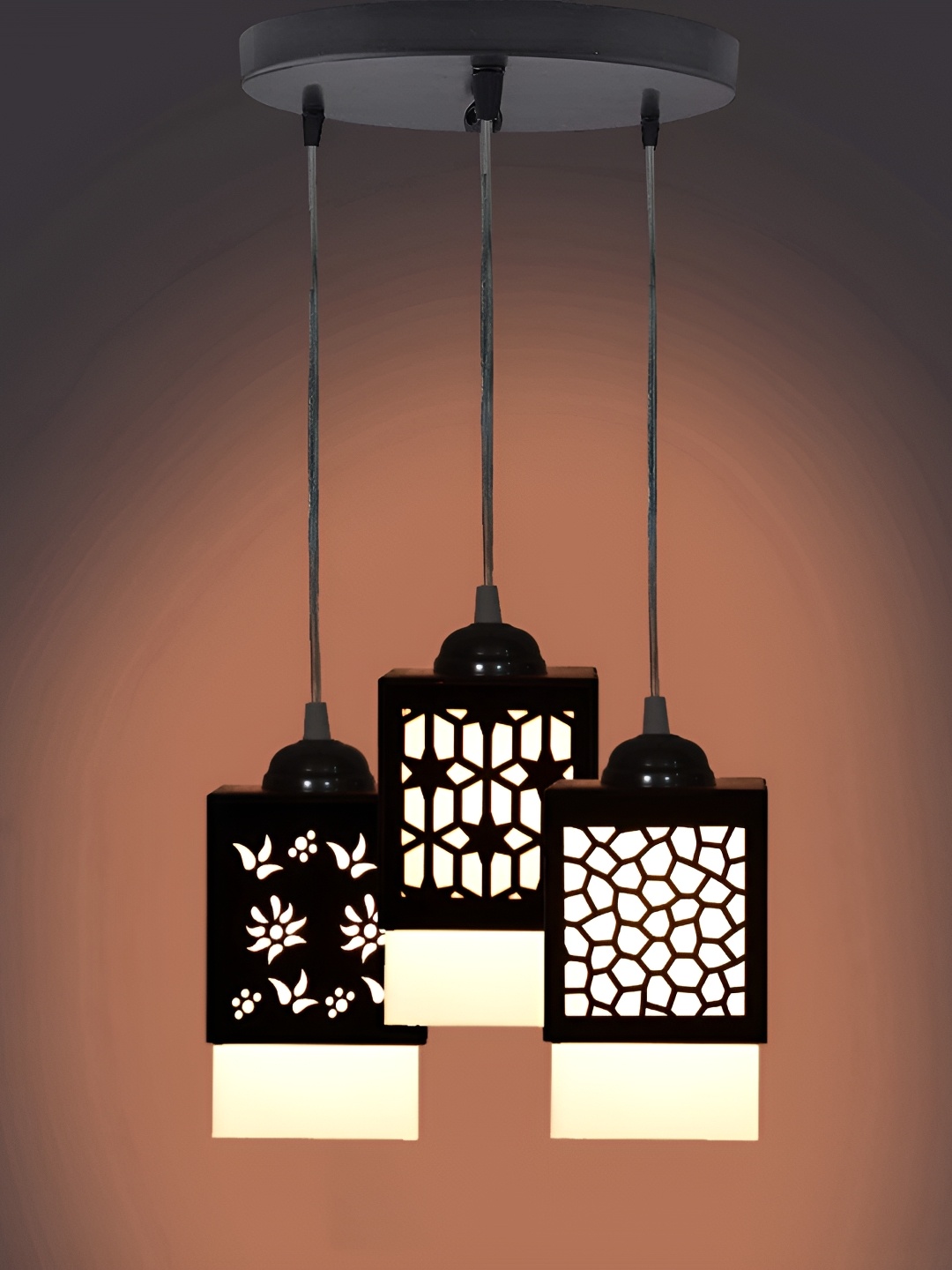 

Gojeeva Black & White 3 Pieces Textured Wood Square Shaped Wall Lamps