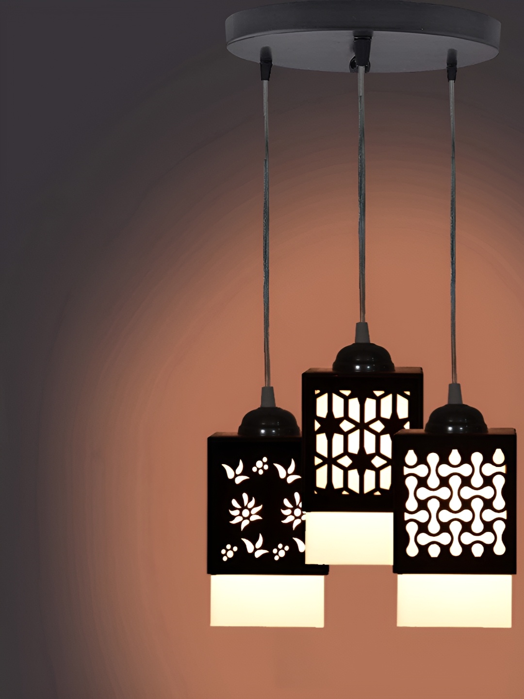 

Gojeeva Black & White 3 Pieces Textured Wood Square Shaped Wall Lamps