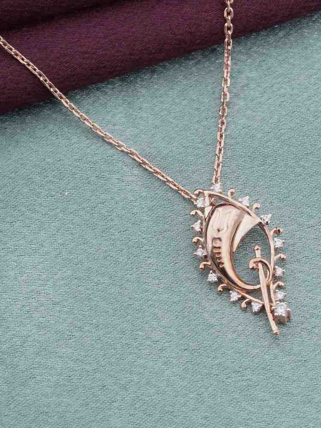 

Zalkari Rose Gold-Plated Sterling Silver Cubic Zirconia Lord Ganesh Pendant