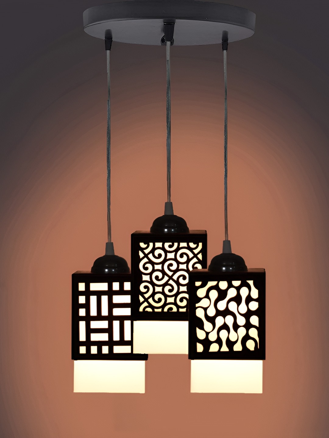 

Gojeeva Black & White 3 Pieces Textured Wood Square Shaped Wall Lamps