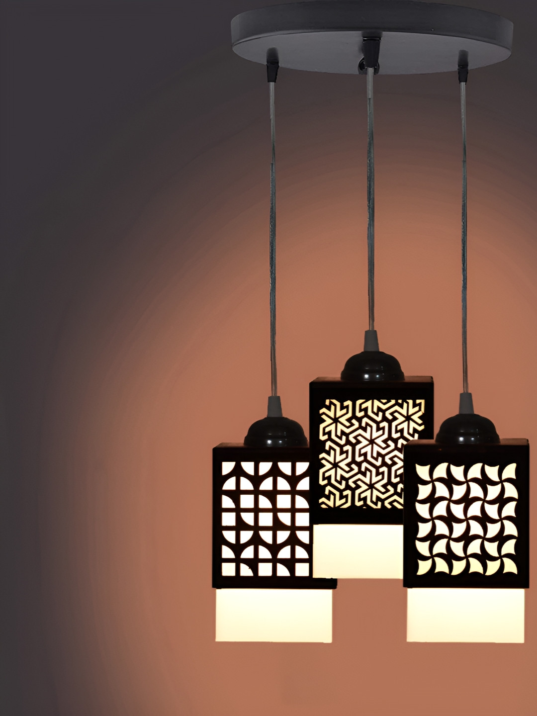 

Gojeeva Black & White 3 Pieces Textured Wood Square Shaped Wall Lamps