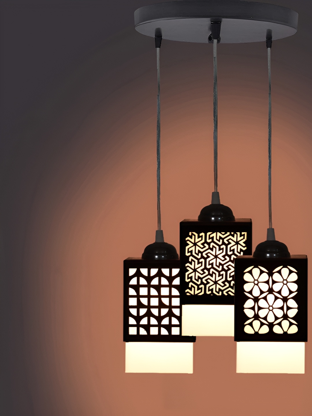 

Gojeeva Black & White 3 Pieces Textured Wood Square Shaped Wall Lamps