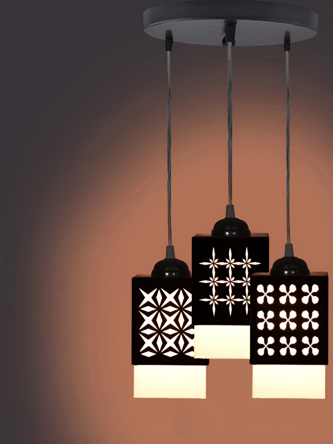 

Gojeeva Black & White 3 Pieces Textured Wood Square Shaped Wall Lamps