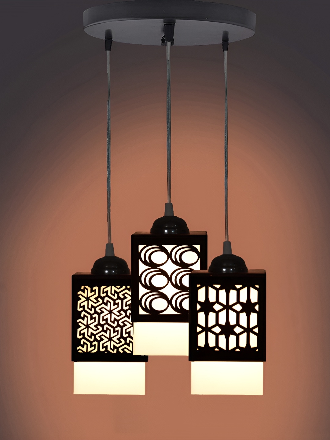 

Gojeeva Black & White 3 Pieces Textured Wood Square Shaped Wall Lamps