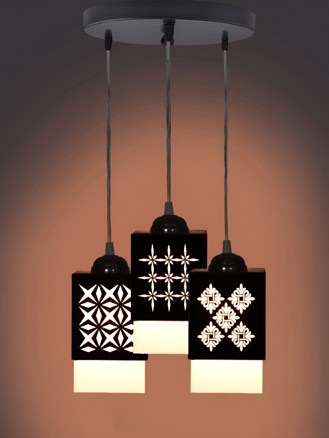 

Gojeeva Black & White 3 Pieces Textured Wood Square Shaped Wall Lamps