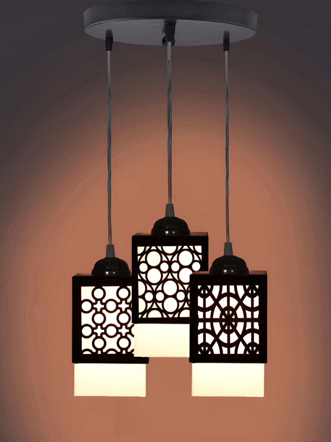 

Gojeeva Black & White 3 Pieces Textured Wood Square Shaped Wall Lamps