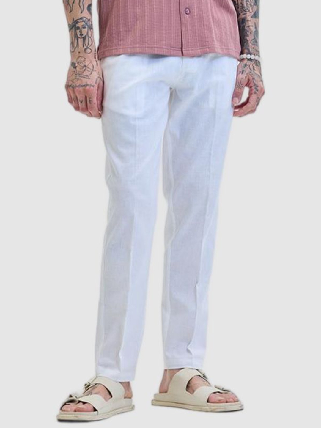 

Snitch Men Smart Slim Fit Pleated Trousers, White