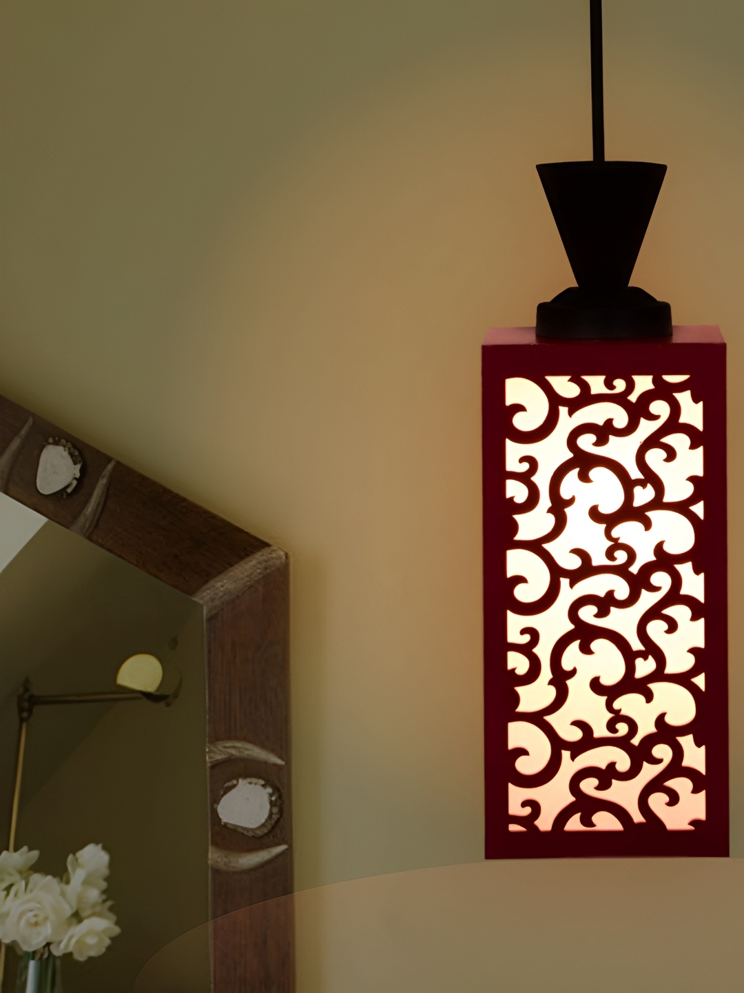 

Gojeeva Red & White Textured Wooden Rectangle Shaped Wall Lamp