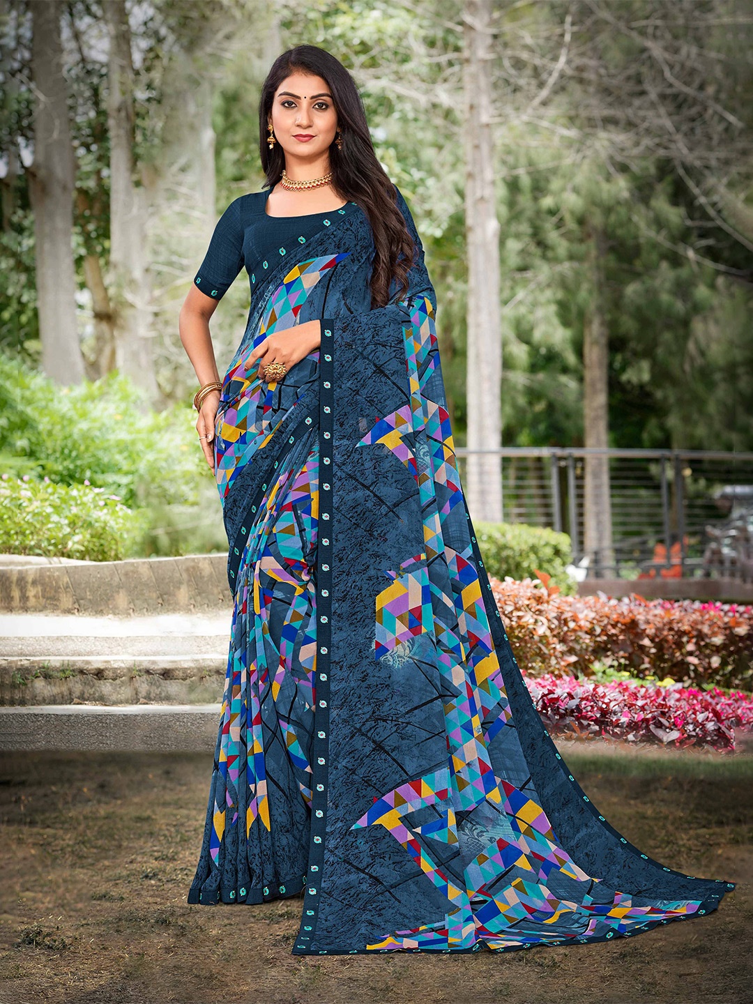 Laxmipati Abstract Printed Saree, Blue
