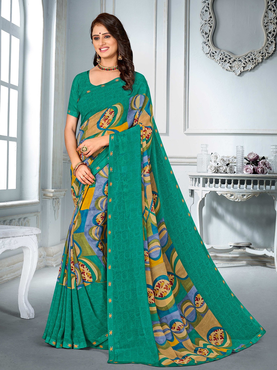 

Laxmipati Printed Saree, Turquoise blue