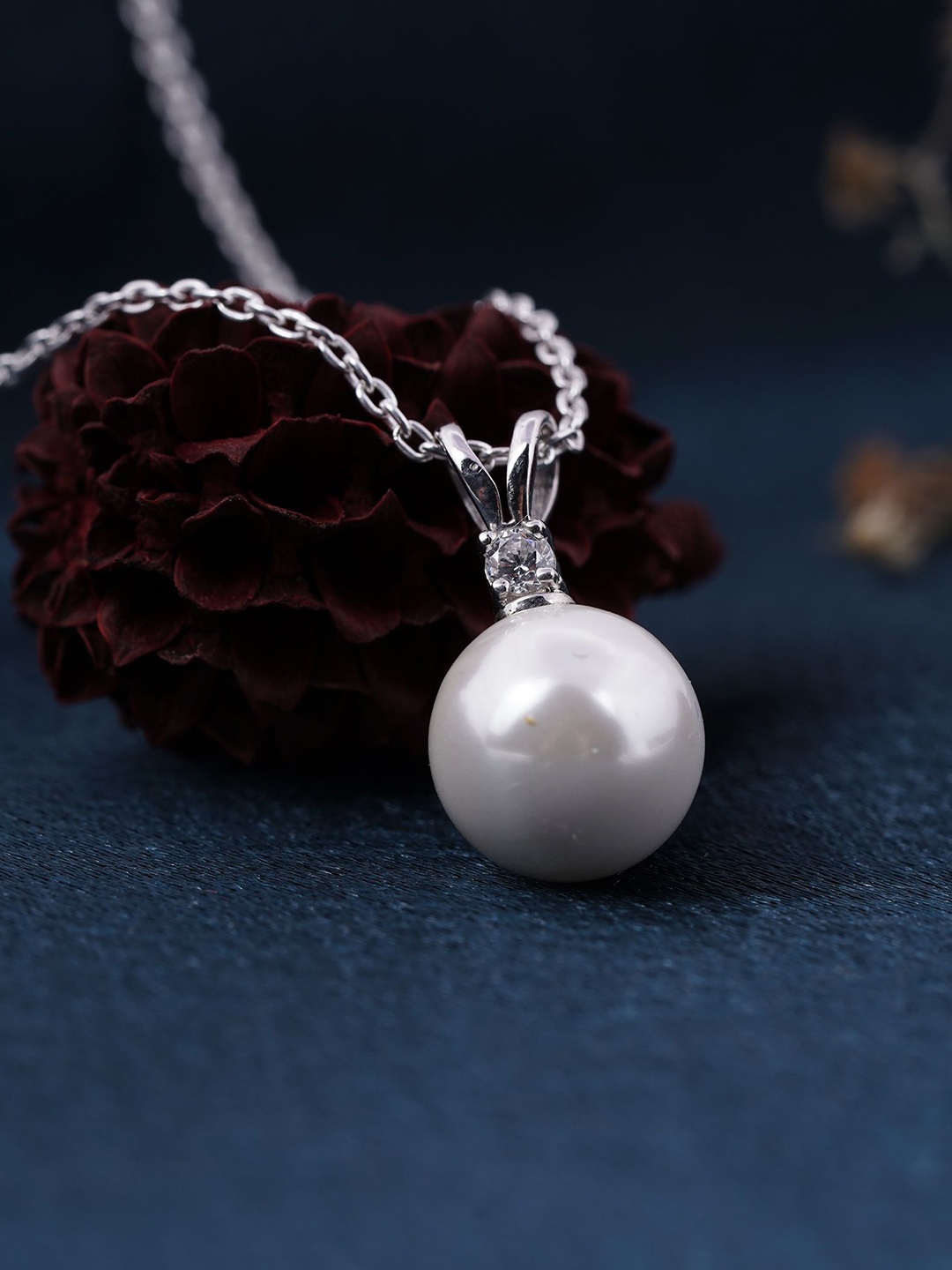 

Zalkari Rhodium-Plated Sterling Silver Cubic Zirconia Freshwater Water Moon Pendant
