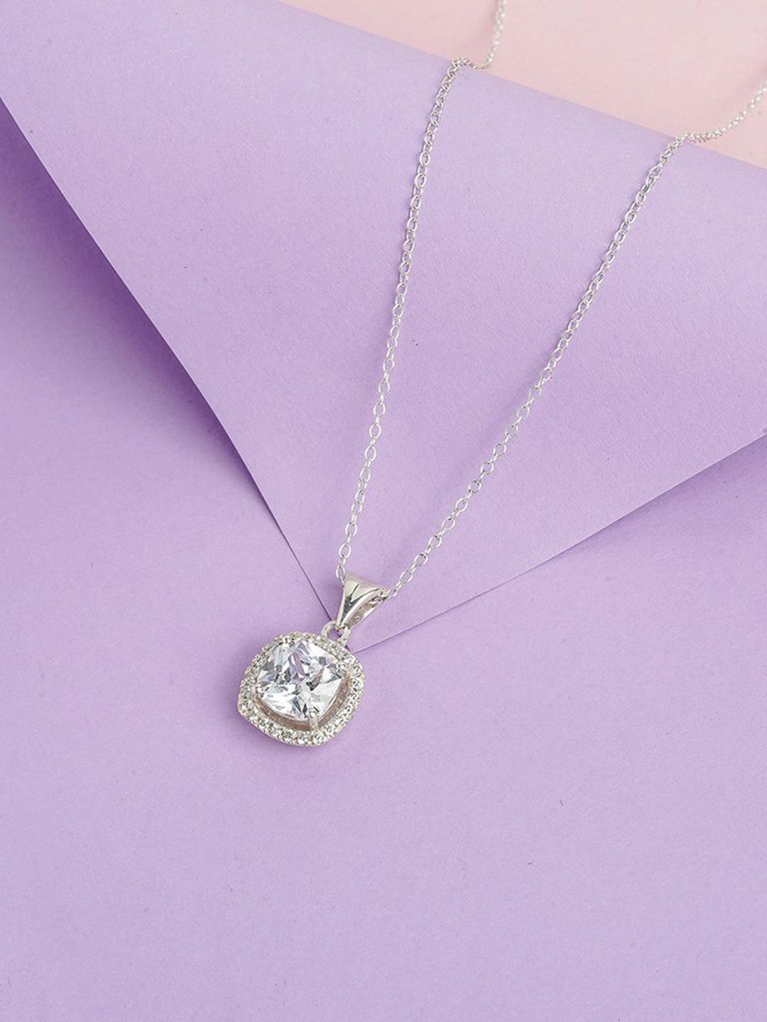 

Zalkari Rhodium-Plated Sterling Silver Cubic Zirconia Round Halo Pendant