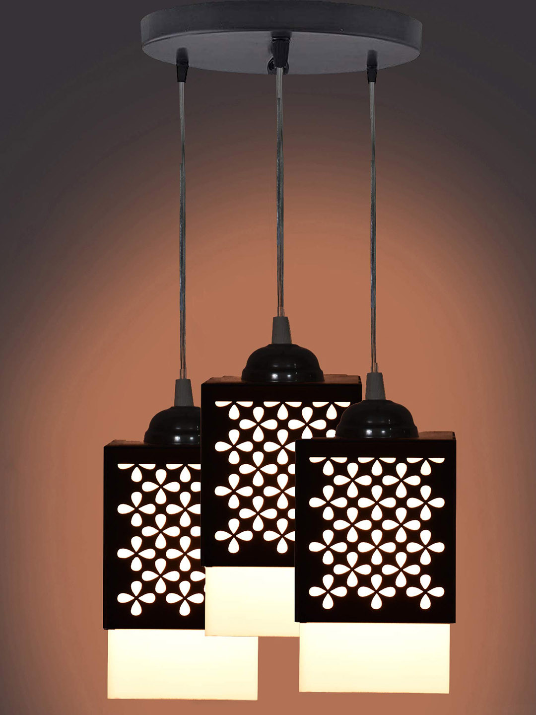 

Gojeeva Black Textured Wooden Ceiling Lamp