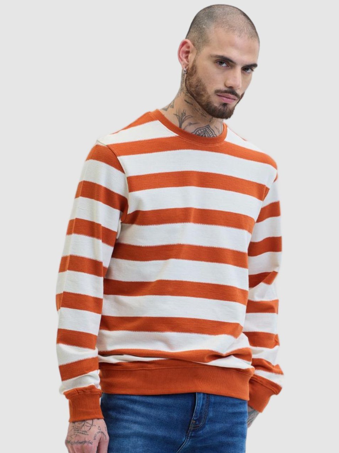 

Snitch Men Striped Long Sleeves Pullover, Orange