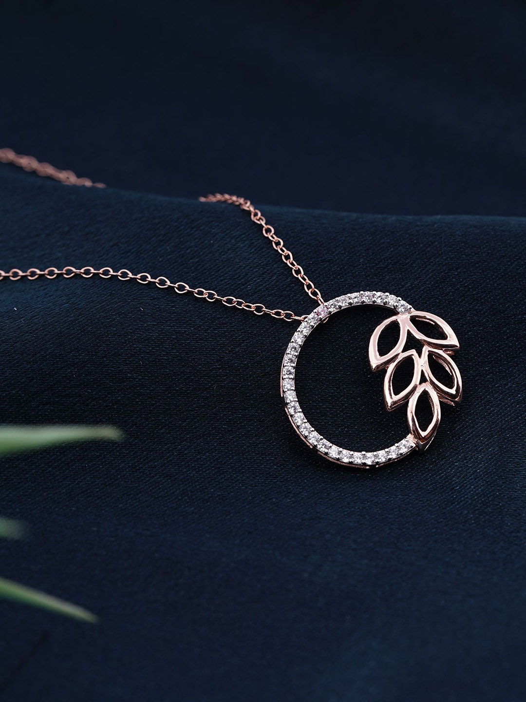 

Zalkari Sterling Silver Rhodium-Plated CZ Studded Circular Pendant, Rose gold