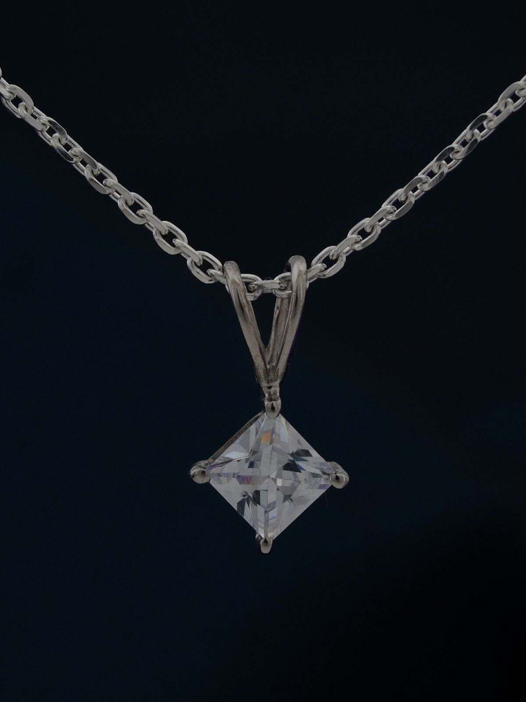 

Zalkari Sterling Silver Rhodium-Plated CZ Studded Square Pendant