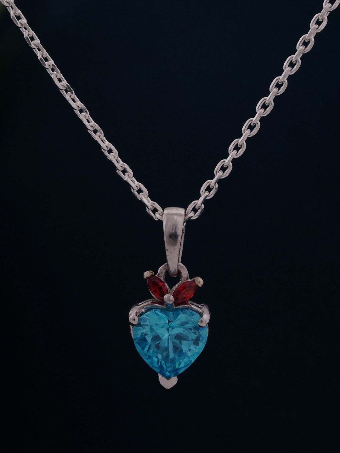 

Zalkari Sterling Silver Rhodium-Plated CZ Studded Heart Shaped Pendant
