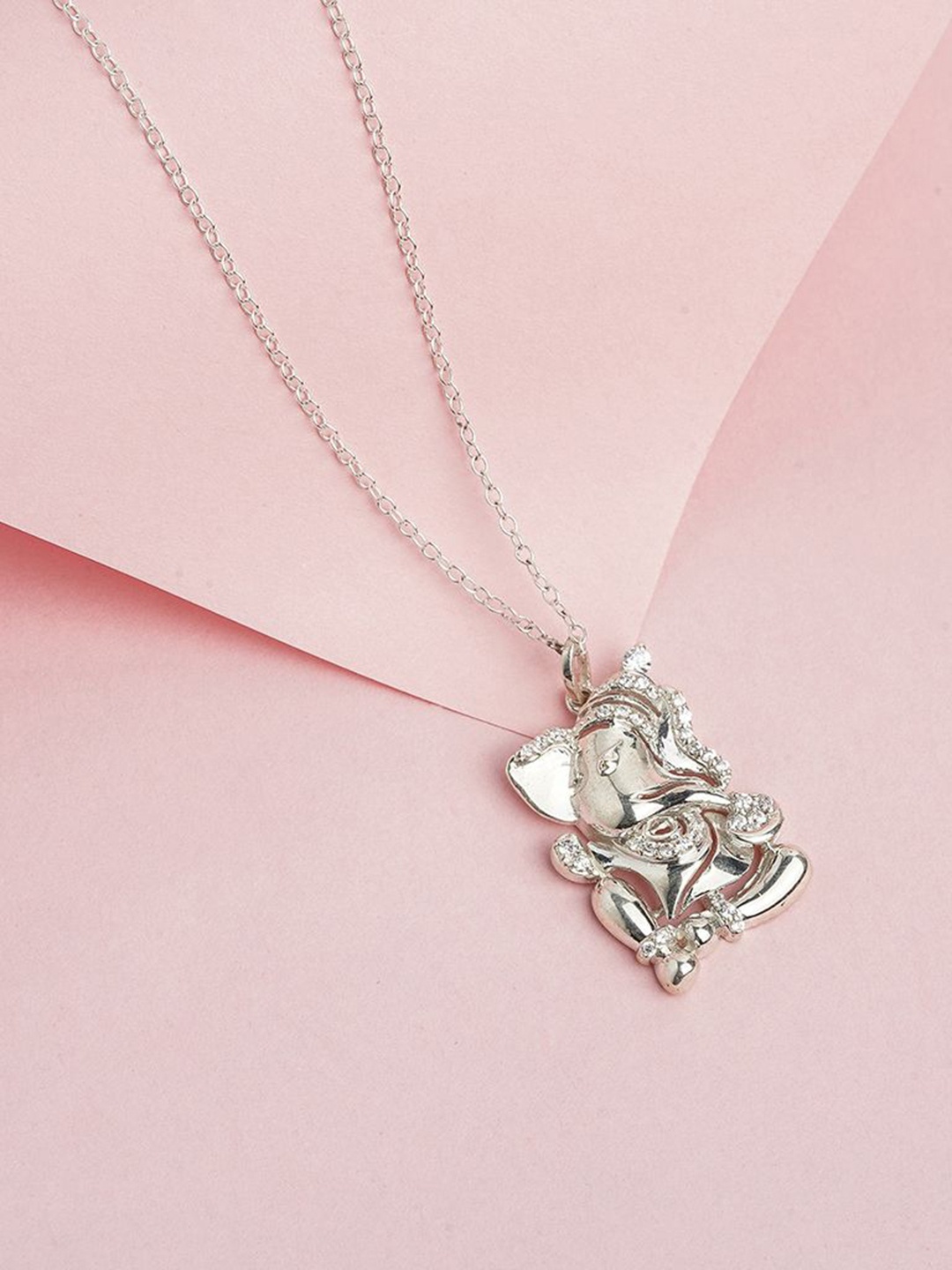 

Zalkari Sterling Silver Rhodium-Plated CZ-Studded Bal Ganesha Mini Pendant