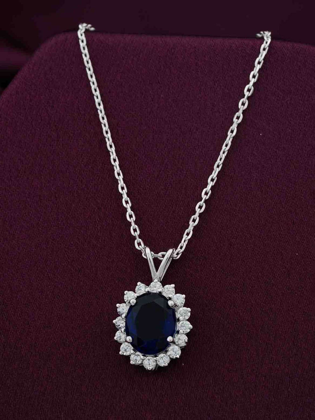 

Zalkari Sterling Silver Rhodium-Plated CZ-Stone Studded Glory Sapphire Pendant