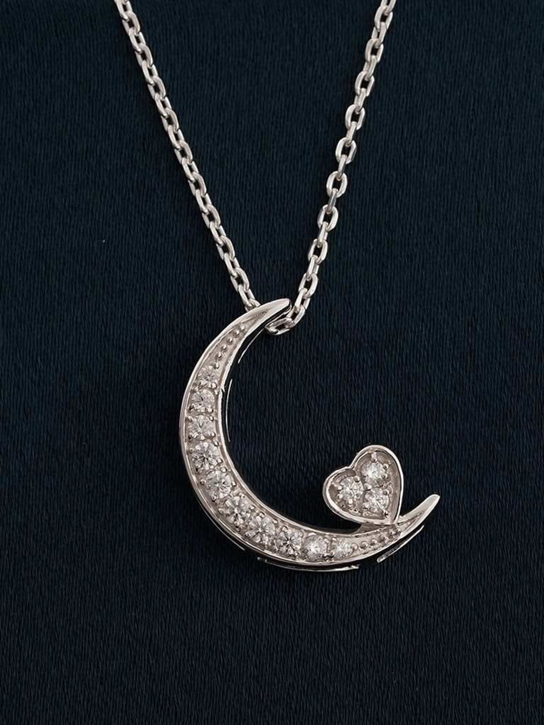 

Zalkari Sterling Silver Rhodium-Plated CZ-Stone Studded Heart Shaped Pendant