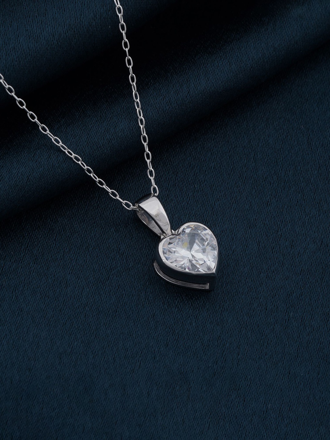 

Zalkari Sterling Silver Rhodium-Plated CZ-Stone Studded Heart Shaped Pendant