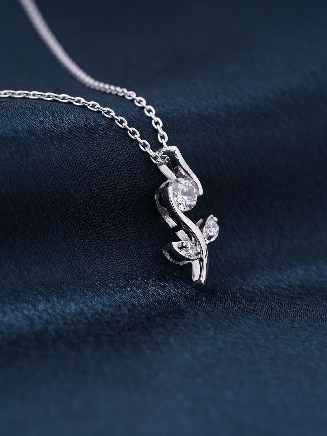 

Zalkari Sterling Silver Rhodium-Plated CZ-Stone Studded Growing Plant Minimalist Pendant