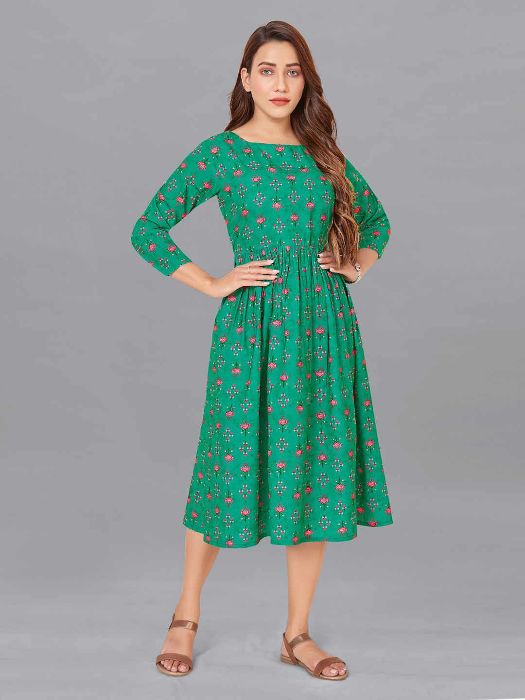 

Moda Rapido Women Floral Print A-Line Dress, Green