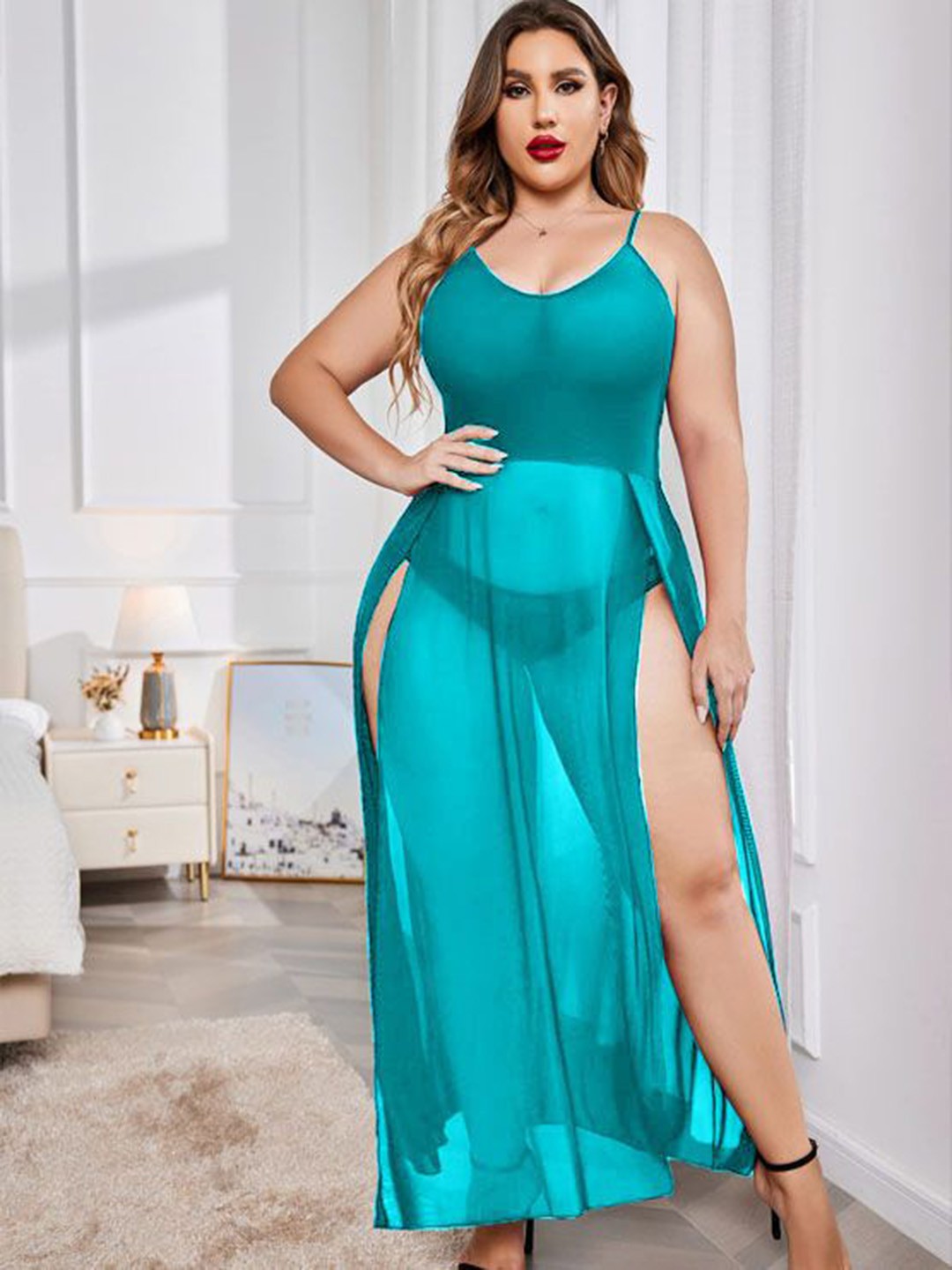 

Beera Shoulder Straps Net Baby Doll, Sea green