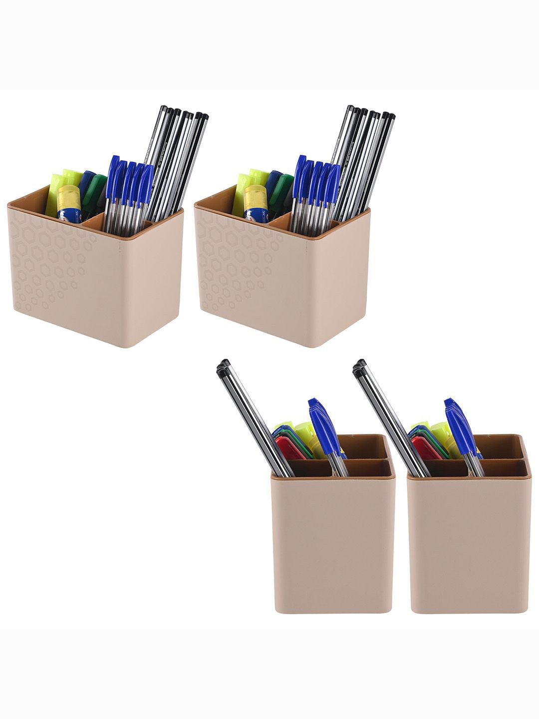 

Kuber Industries Pack Of 4 3-Compartment Pen Cases, Brown