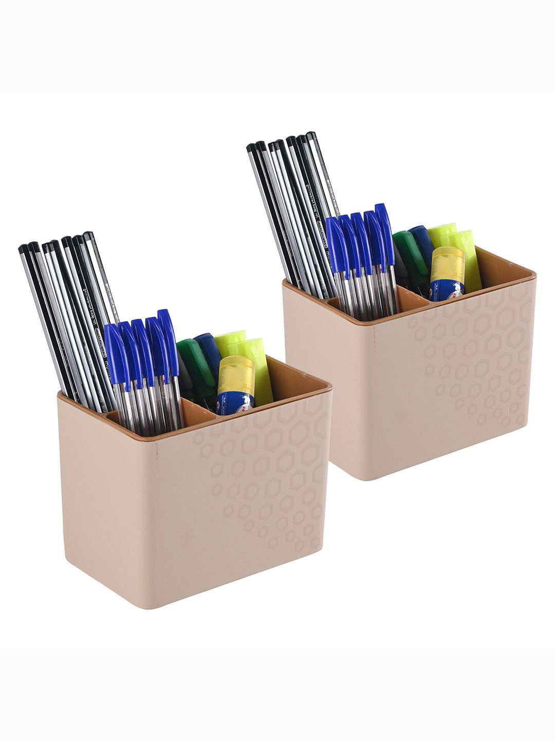 

Kuber Industries Pack Of 2 3-Compartment Pen Cases, Brown
