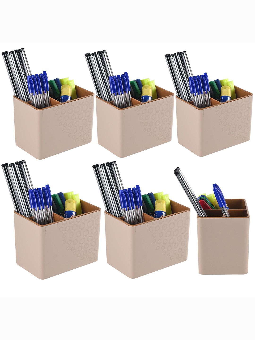 

Kuber Industries Pack Of 6 3-Compartment Pen Cases, Brown