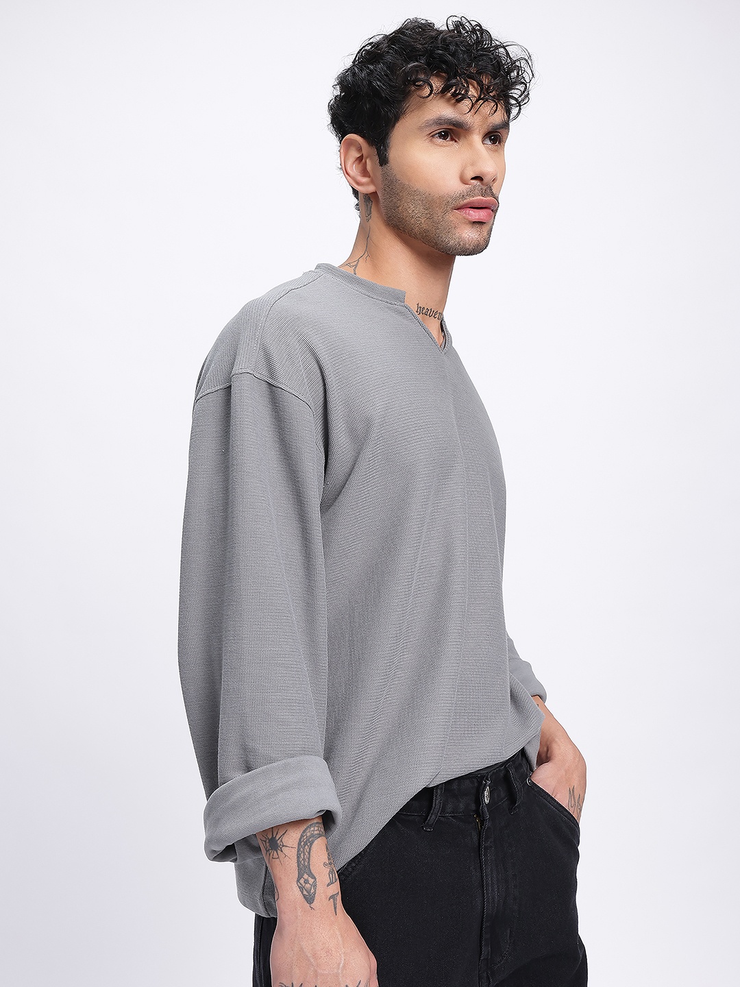 

glitchez Casual Constructs Textured Oversized T-shirt, Grey