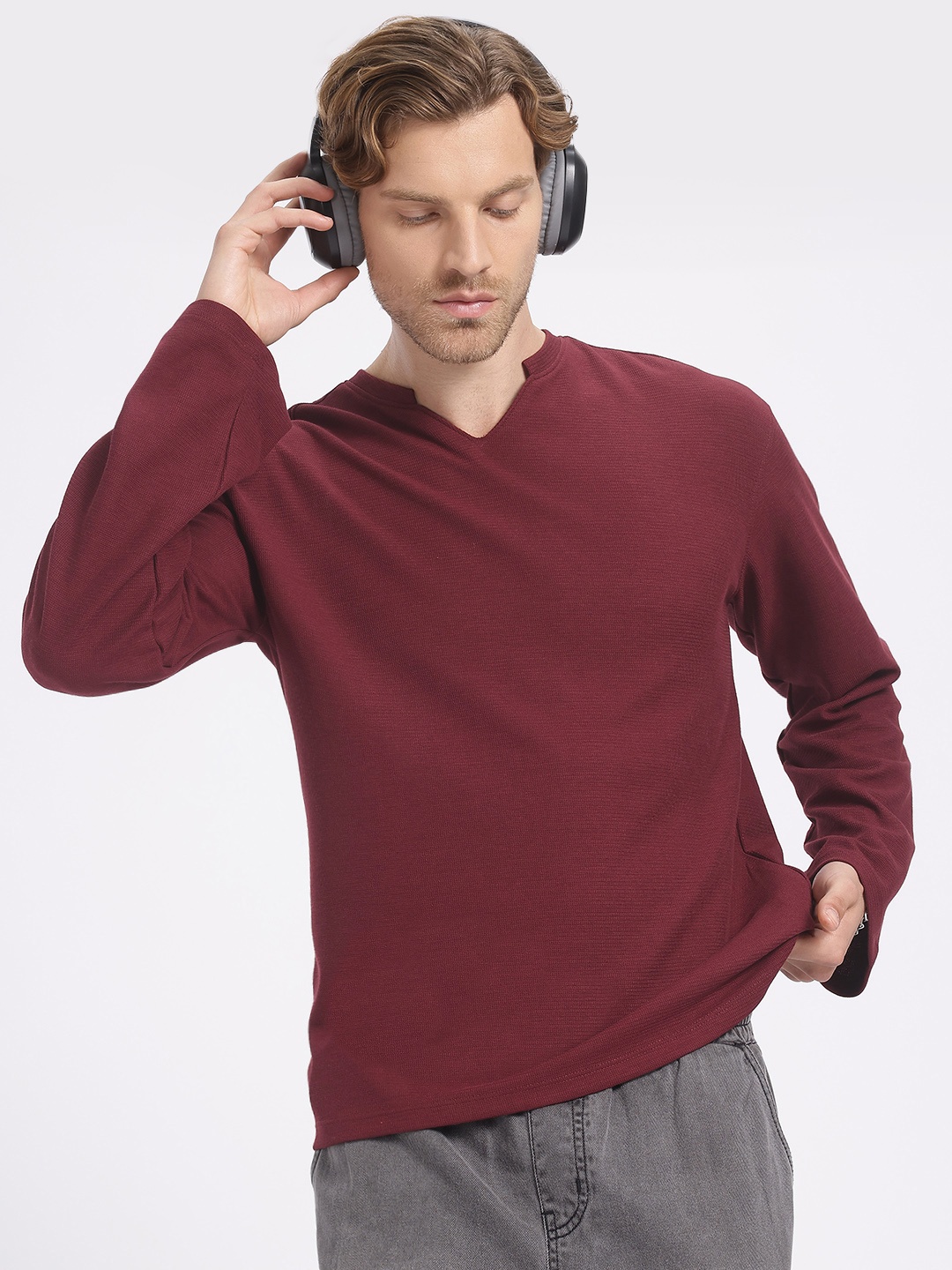 

glitchez Quiet Vibes Oversized Boxy Shirt, Burgundy