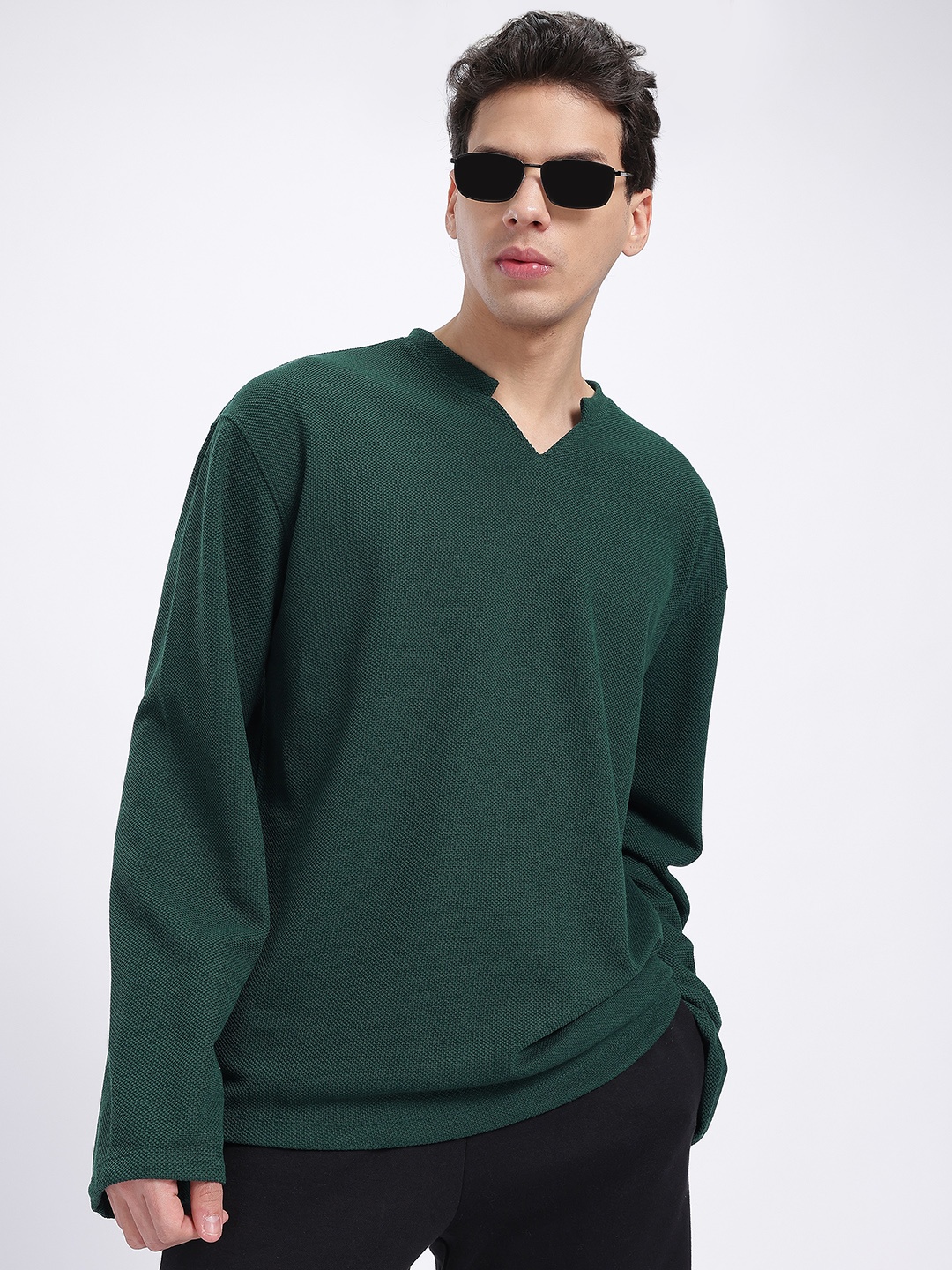 

glitchez Cityscape Knitwear Long Sleeves Oversized T-shirt, Green