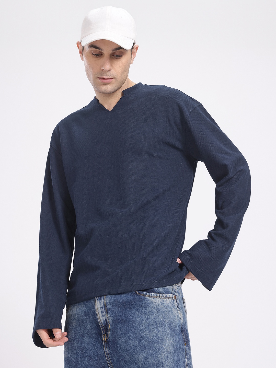 

glitchez Chillwave Textured Oversized Boxy Shirt, Navy blue