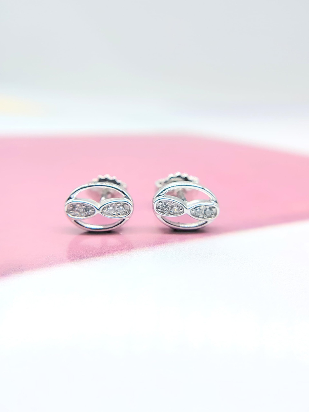 

AMONROO 925 Sterling Silver Rhodium-Plated Cubic Zirconia Studded Infinity Circular Studs