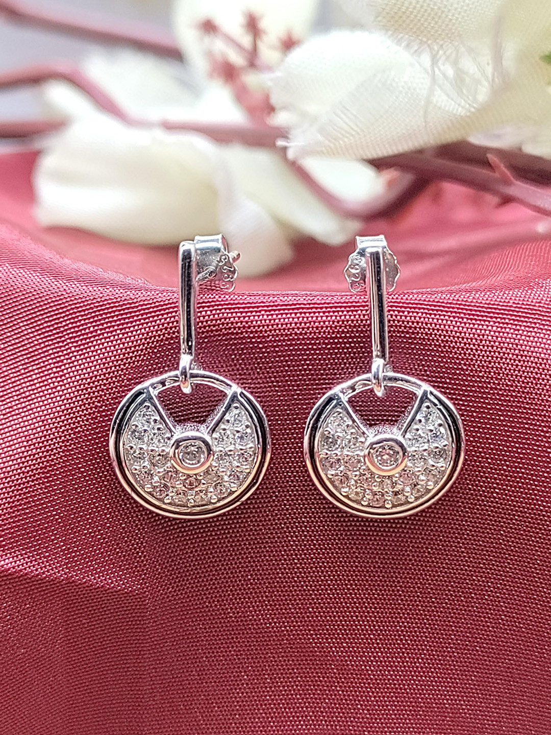 

AMONROO 925 Sterling Silver Rhodium-Plated CZ-Studded Circular Drop Earrings