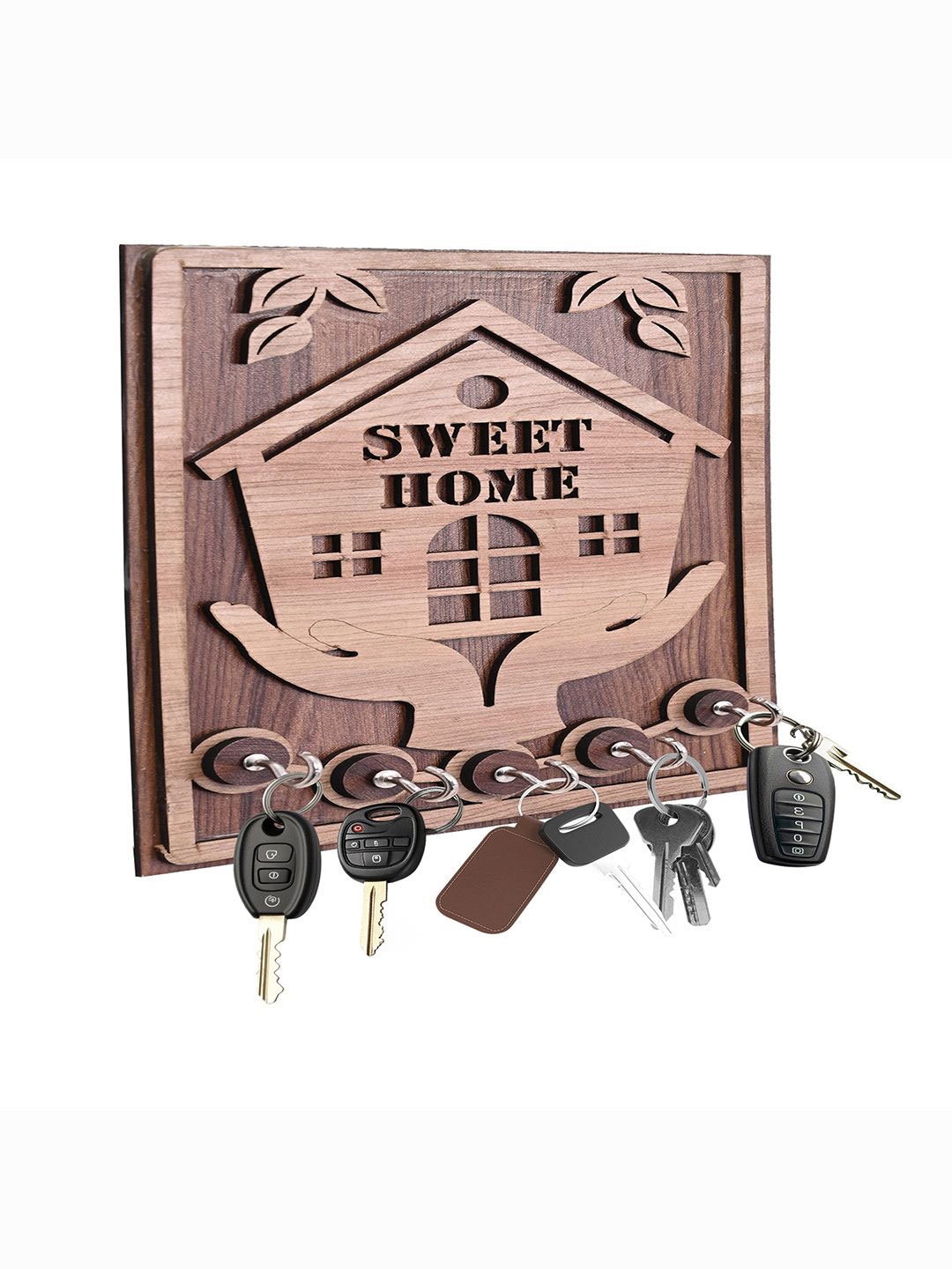 

Kuber Industries Brown Sweet Home MDF 5-Hooks Key Stand For Wall