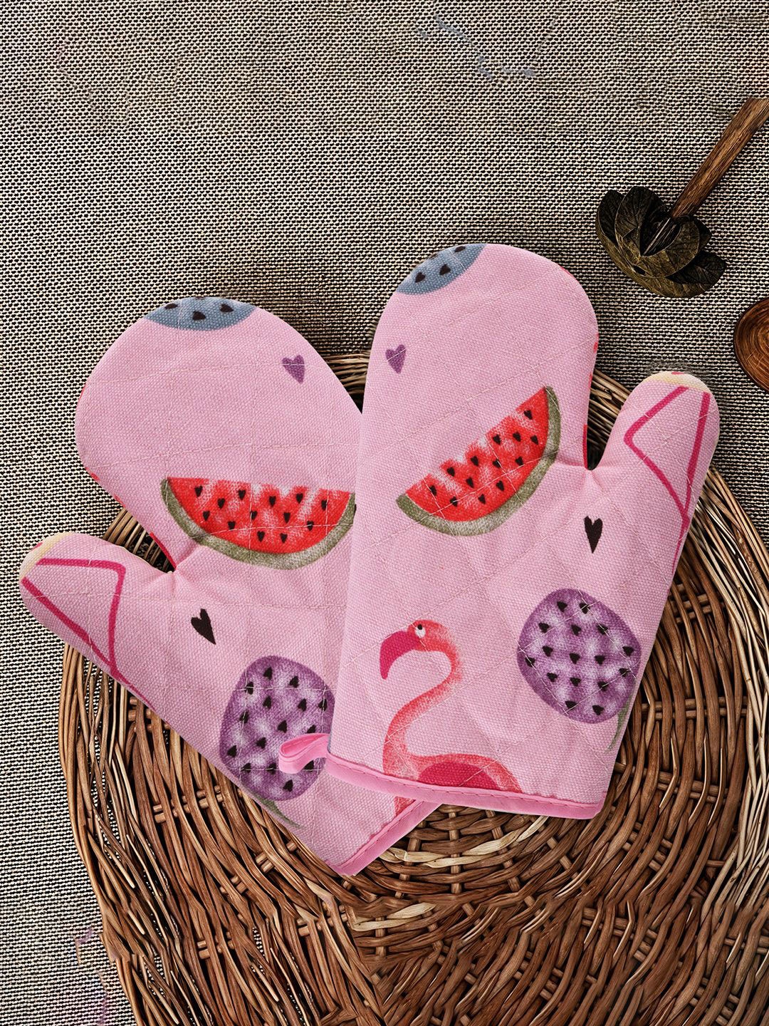 

Kuber Industries Pink 2 Pieces Duck Printed Pure Cotton Insulated Heat Proof Oven Gloves