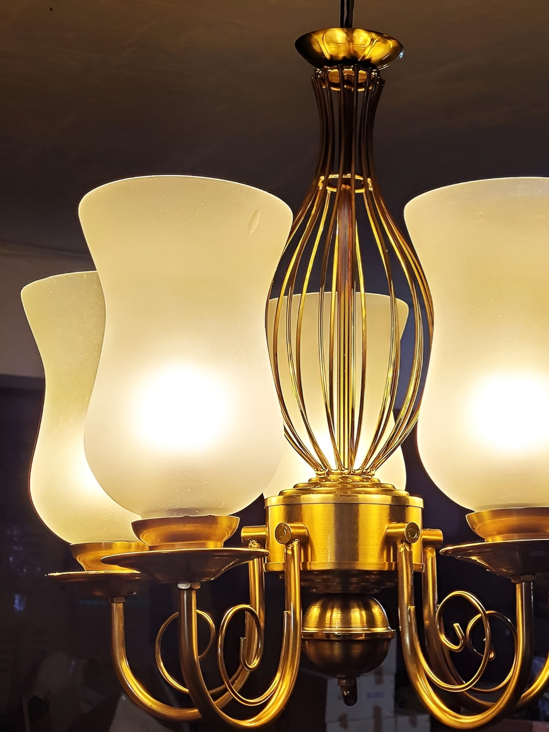 

Weldecor Gold-Toned & White Glass Ceiling Lamp