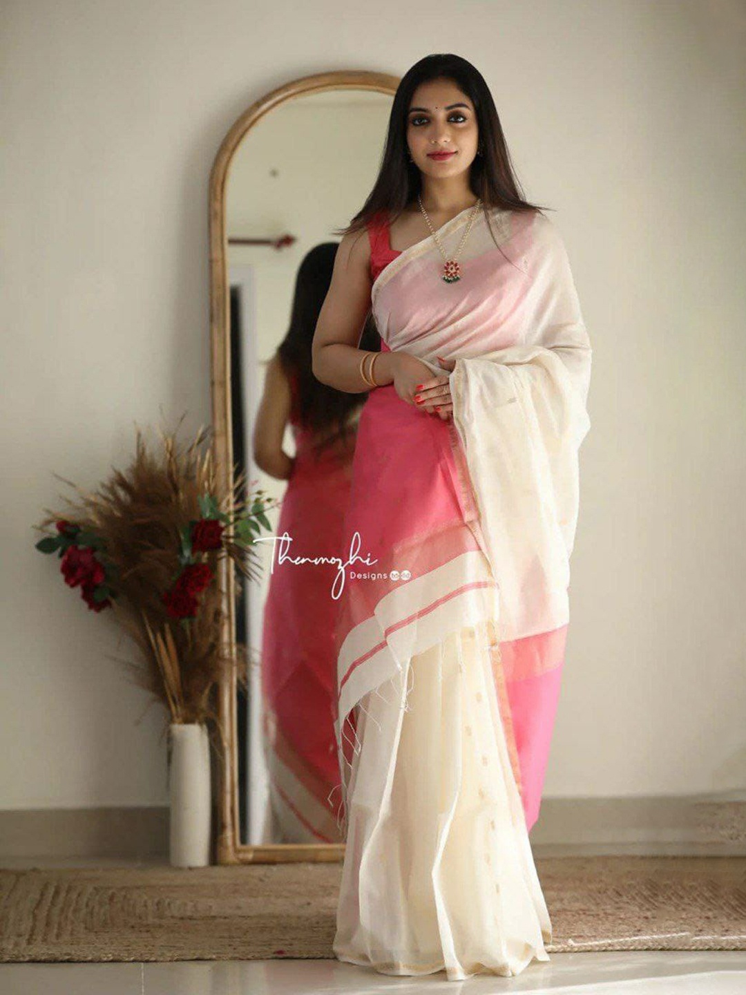 

ZIBLON Soft Litchi Silk Saree With Jacquard Blouse, White