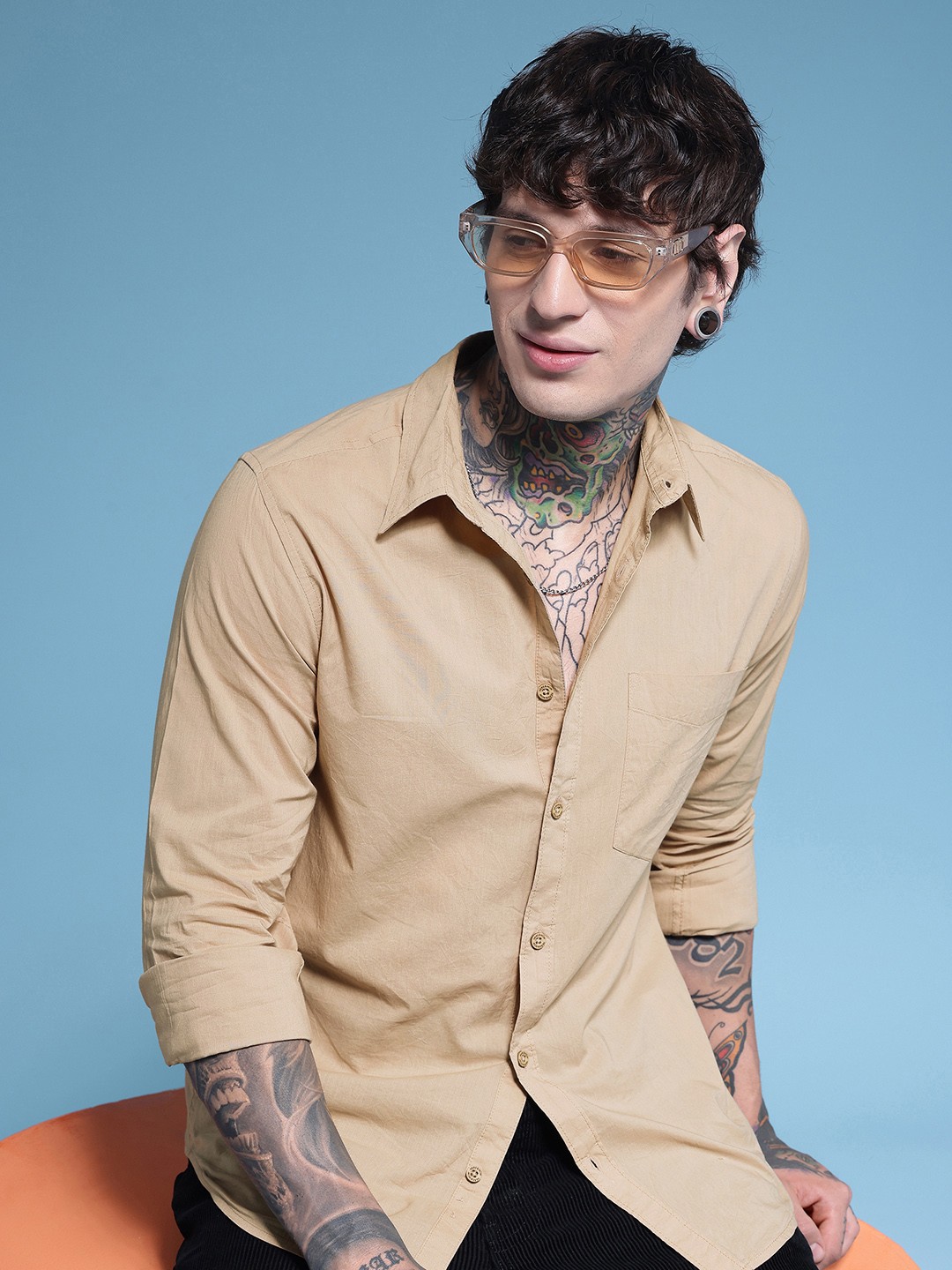 

HERE&NOW Pure Cotton Casual Shirt, Camel brown