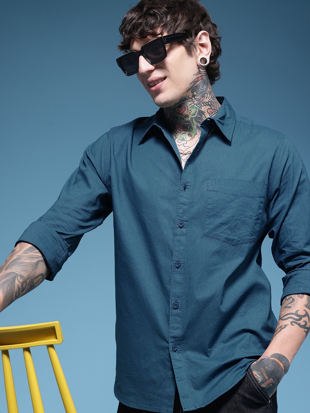 

HERE&NOW Pure Cotton Casual Shirt, Teal