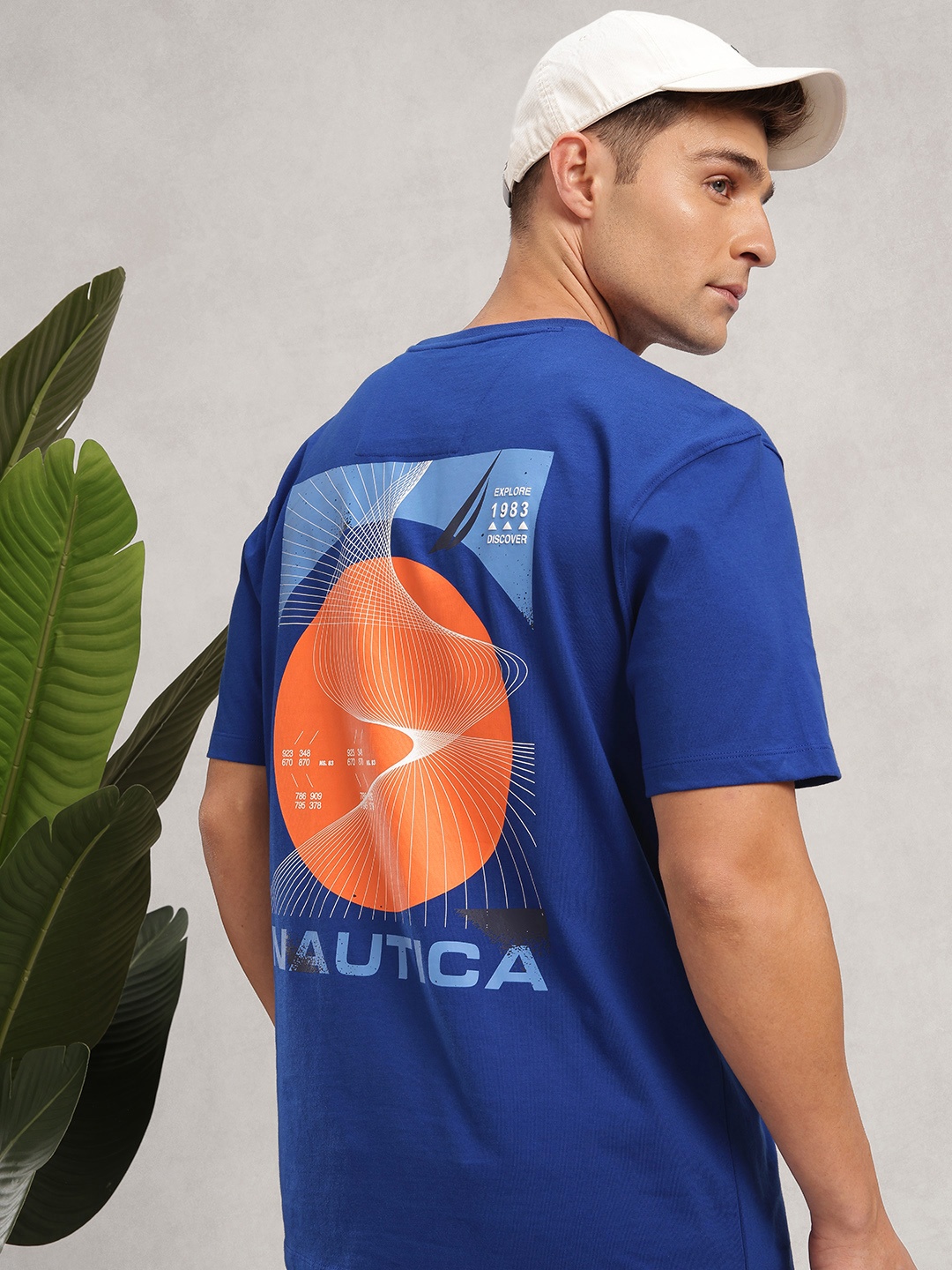 

Nautica Relaxed Fit Graphic Printed Pure Cotton T-shirt, Blue