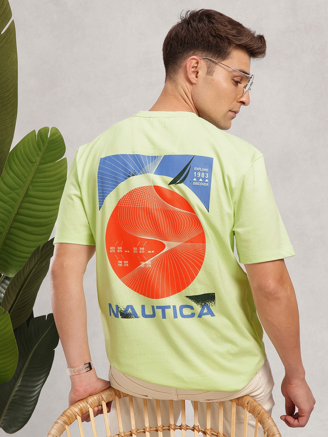 

Nautica Relaxed Fit Graphic Printed Pure Cotton T-shirt, Lime green