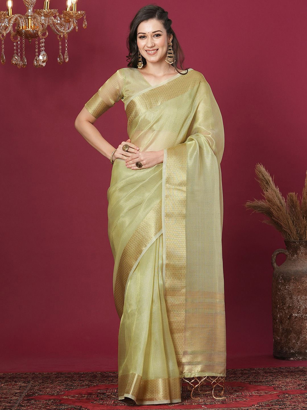 

Mitera Woven Design Zari Organza Saree, Green