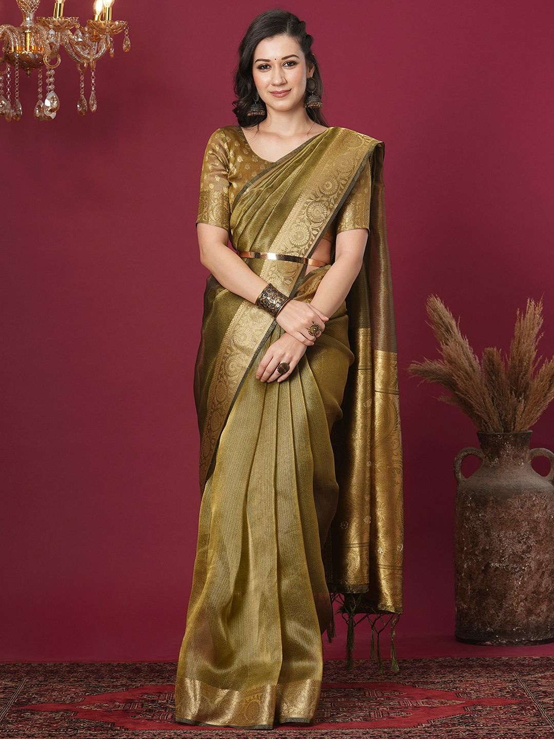 

Mitera Woven Design Zari Organza Saree, Gold