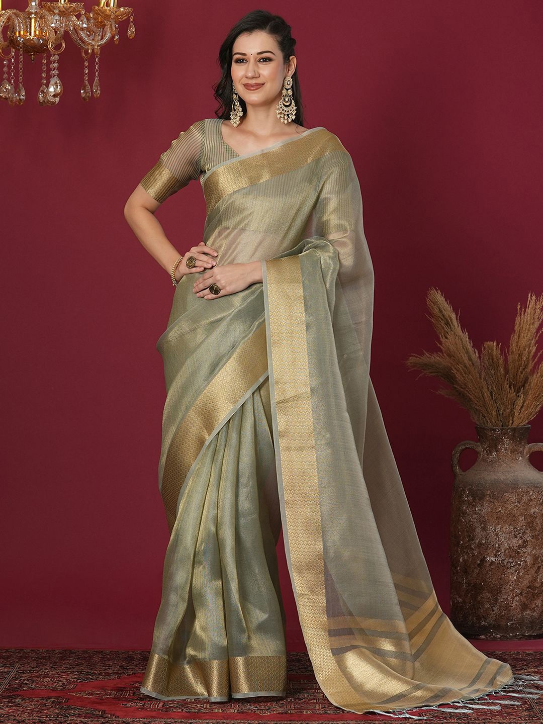 

Mitera Woven Design Zari Saree, Green